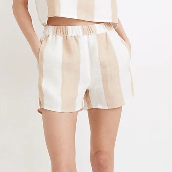 Laude the Label Easy Linen Short Tan & White Tulum Stripe Size Medium